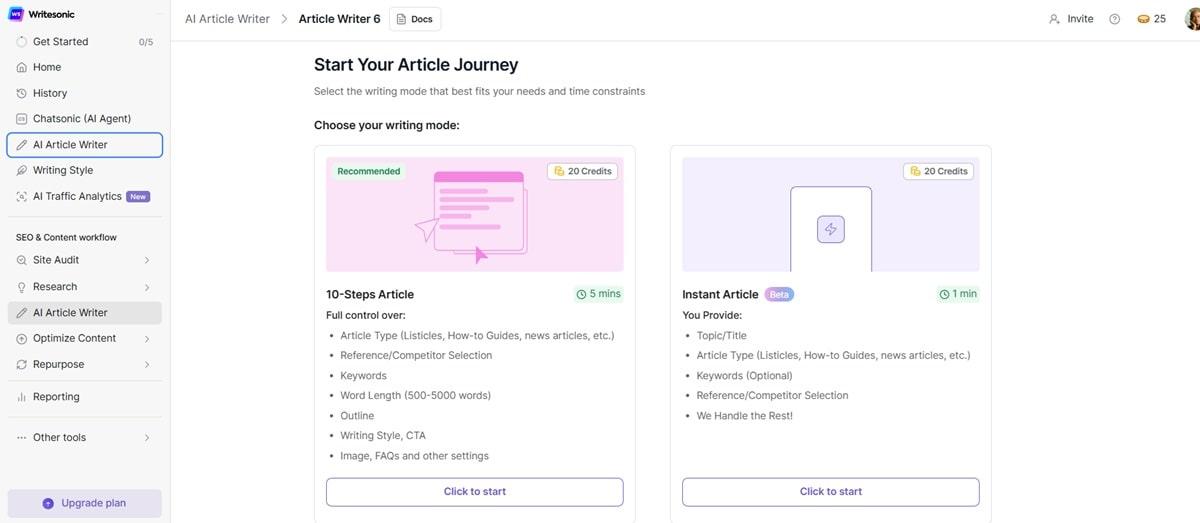 Writesonic AI's interface